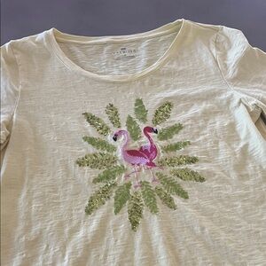 Talbots Cream Tee with Pink Flamingos